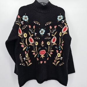 Embroidered mock neck wool blend tunic sweater womems size 1X